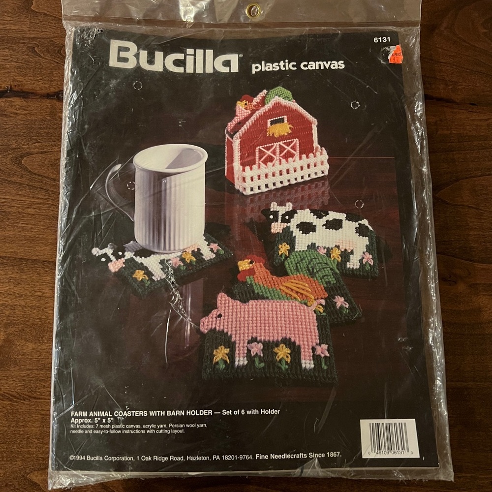 Bucilla Vintage DIY Farm Animal Coasters with Barn Holder Plastic Canvas…